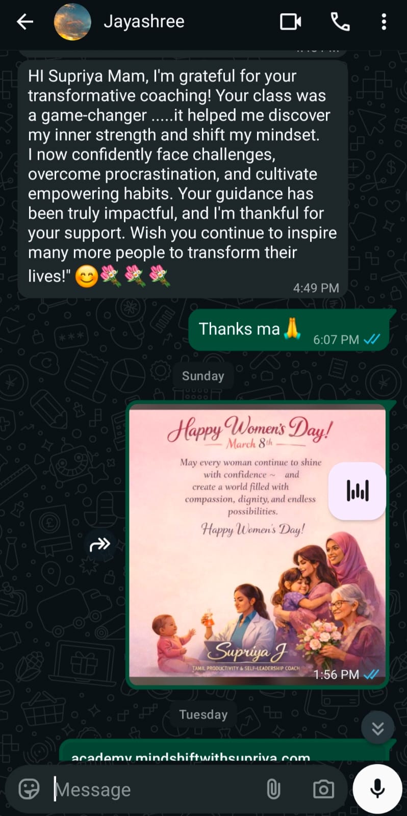 Jayashree testimonial