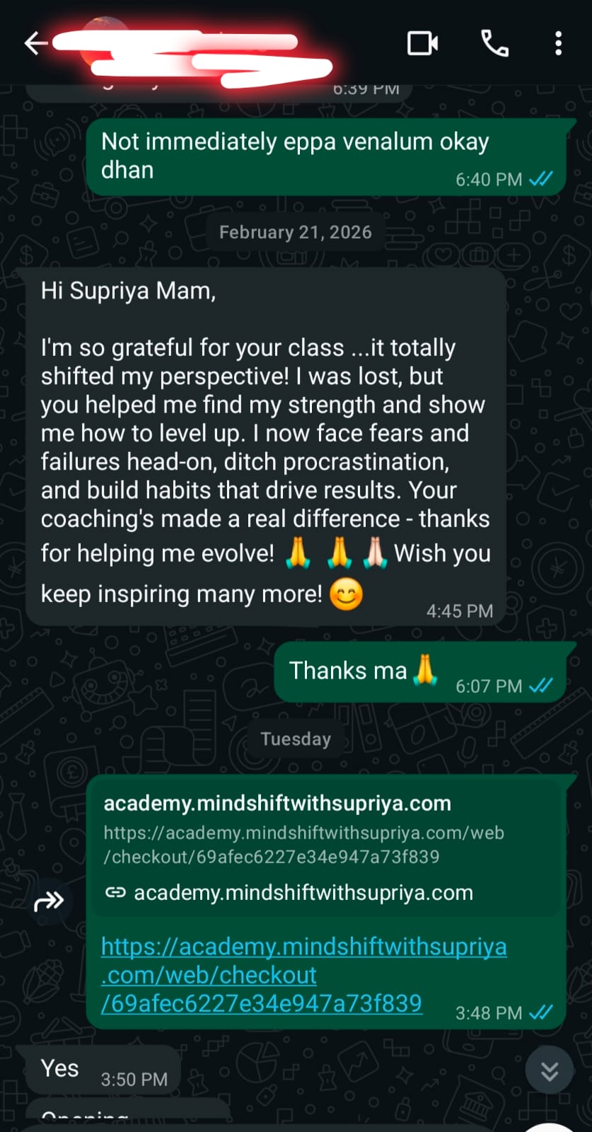 Karthika testimonial